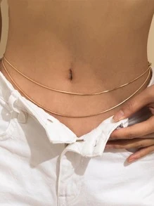 1pc Stylish Snake Chain Layered Belly Waist Chain - Yellow Gold - View 1