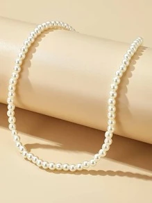1pc Simple Faux Pearl Necklace Durable For Women's Stylish Look - White - View 2