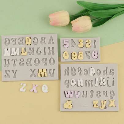 1pc Baking Diy Silicone Mold For Uppercase And Lowercase Letters, Numbers, Fondant, Cake, Clay And Chocolate