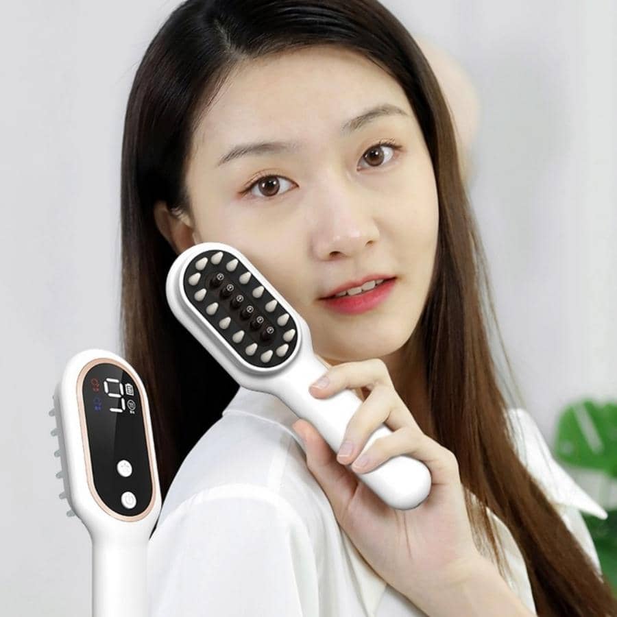 9-speed Red/blue Light Heated Electric Massage Comb For Scalp Massage, Therapy, Hair Growth - White - View 1