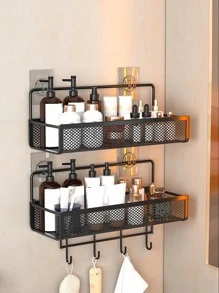 1入組簡約黑色空心壁掛式儲物架現代鐵藝家居浴室儲物架 - 黑色 - 查看 1