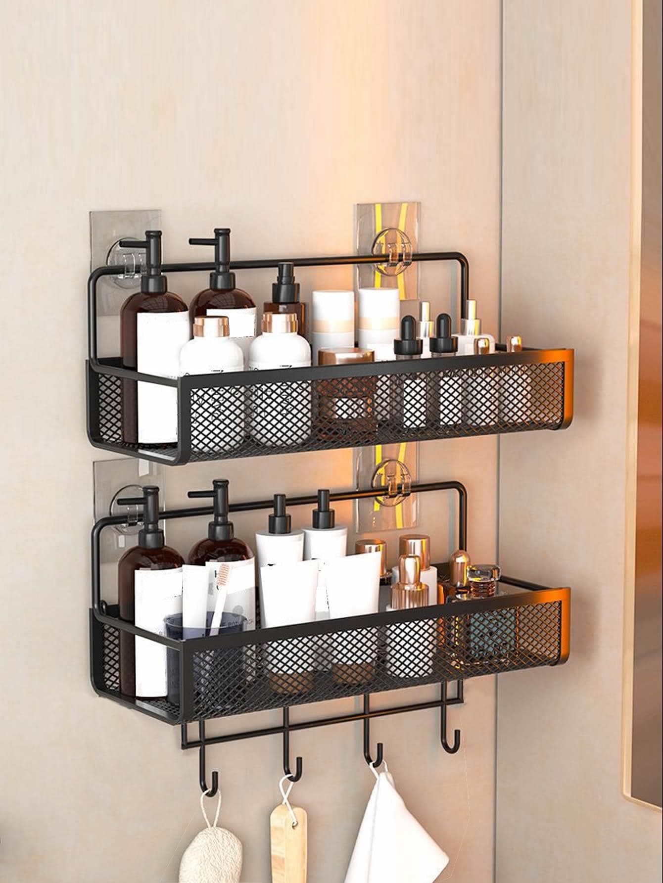 1入組簡約黑色空心壁掛式儲物架現代鐵藝家居浴室儲物架 - 黑色 - 查看 1