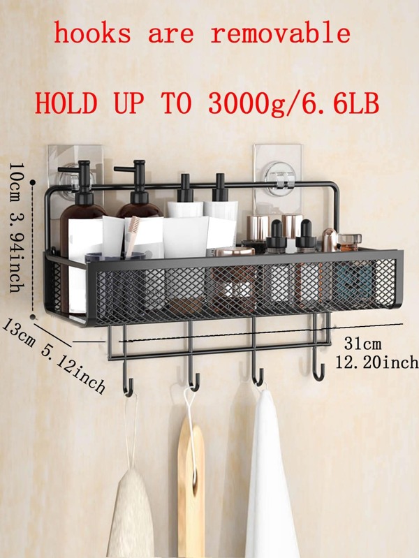 1pc Simple Black Hollow Wall Mounted Storage Shelf, Modern Iron