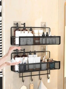 1入組簡約黑色空心壁掛式儲物架現代鐵藝家居浴室儲物架 - 黑色 - 查看 2