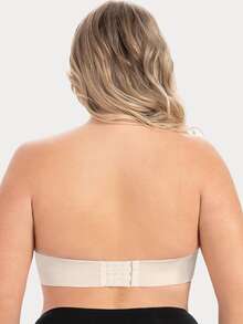 Plus Wireless Plain Push Up Strapless Bra - Beige - View 2