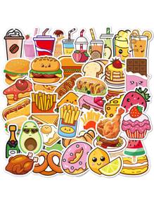 50pcs Waterproof Cartoon Burger & Dessert Stickers For Decoration, Small Gift For Food Box & Coffee Cup