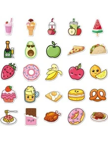 50pcs Waterproof Cartoon Burger & Dessert Stickers For Decoration, Small Gift For Food Box & Coffee Cup