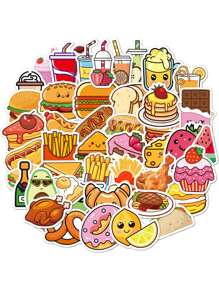 50pcs Waterproof Cartoon Burger & Dessert Stickers For Decoration, Small Gift For Food Box & Coffee Cup