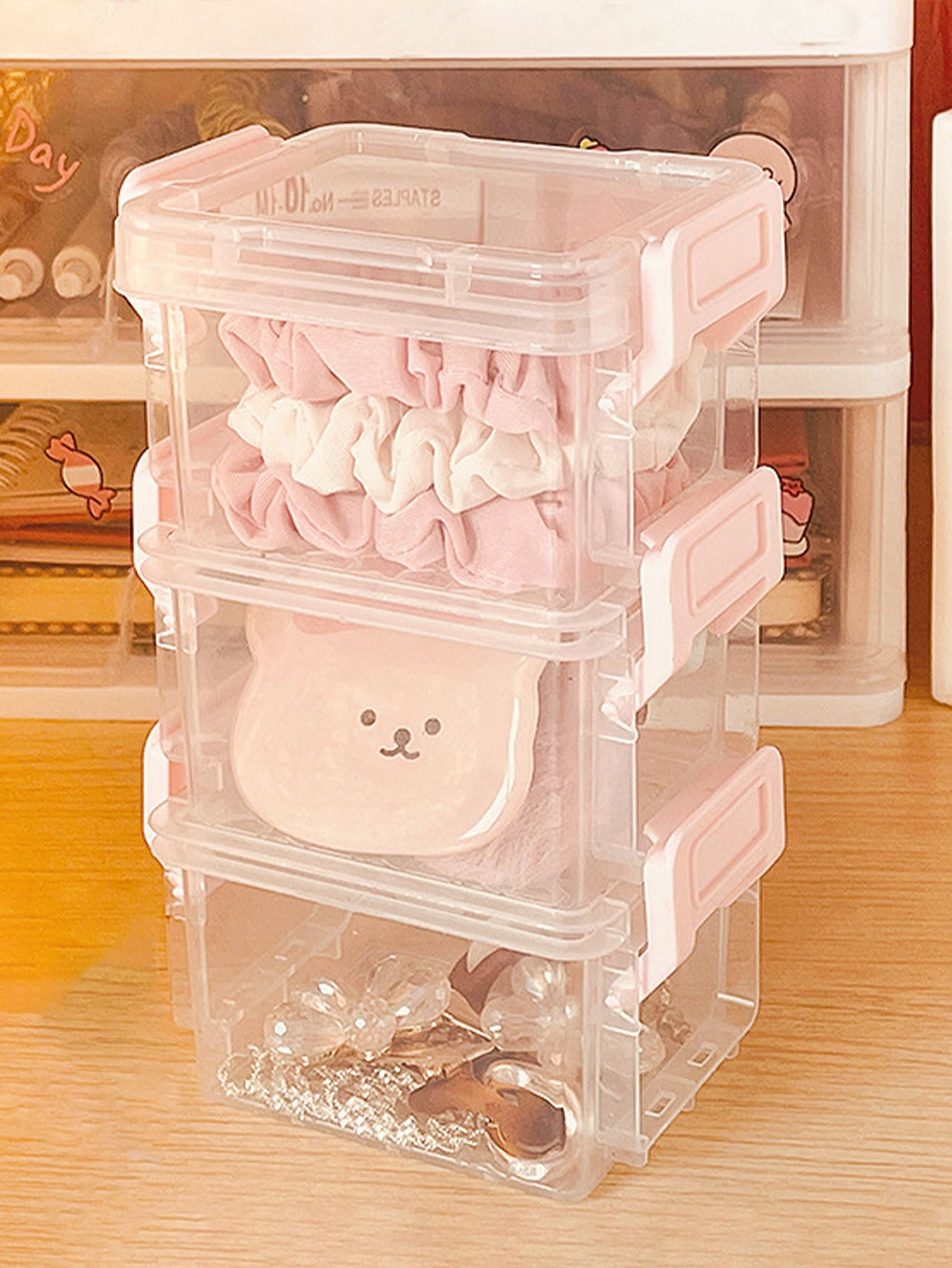 3Layer Clear Hair Accessory Storage Box, Plastic MultiFunctional