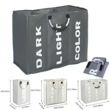 Grids Foldable Laundry Basket Bag Dirty Clothes Laundry Hamper Waterproof Oxford Durable Fabric Dirty Clothes Storage Basket With Handles - Light Grey - View 7