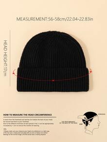 1pc Unisex Short Brim Ins Style Solid Basic Warm Knitted Beanie - Black - View 5
