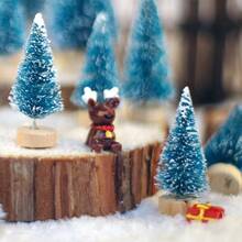 12pcs 4.5cm Mini Christmas Tree Burlap Fiber Artificial Tree Christmas Home Table Decoration For Window Displays - Army Green - View 8