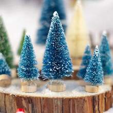 12pcs 4.5cm Mini Christmas Tree Burlap Fiber Artificial Tree Christmas Home Table Decoration For Window Displays - Army Green - View 7