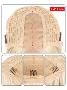 U型蕾絲超長直筒人造假髮 - 金色 - 查看 8
