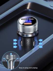 QOOVI 78W 雙口 USB Type C 車充 快充 3.0 PD4.0 快速充電 3 口智慧數字顯示汽車充電器，相容於 IPhone 14 13 Pro 三星 S23 S21 小米 - 銀色 - 查看 6