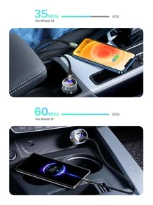 QOOVI 78W 雙口 USB Type C 車充 快充 3.0 PD4.0 快速充電 3 口智慧數字顯示汽車充電器，相容於 IPhone 14 13 Pro 三星 S23 S21 小米 - 銀色 - 查看 3