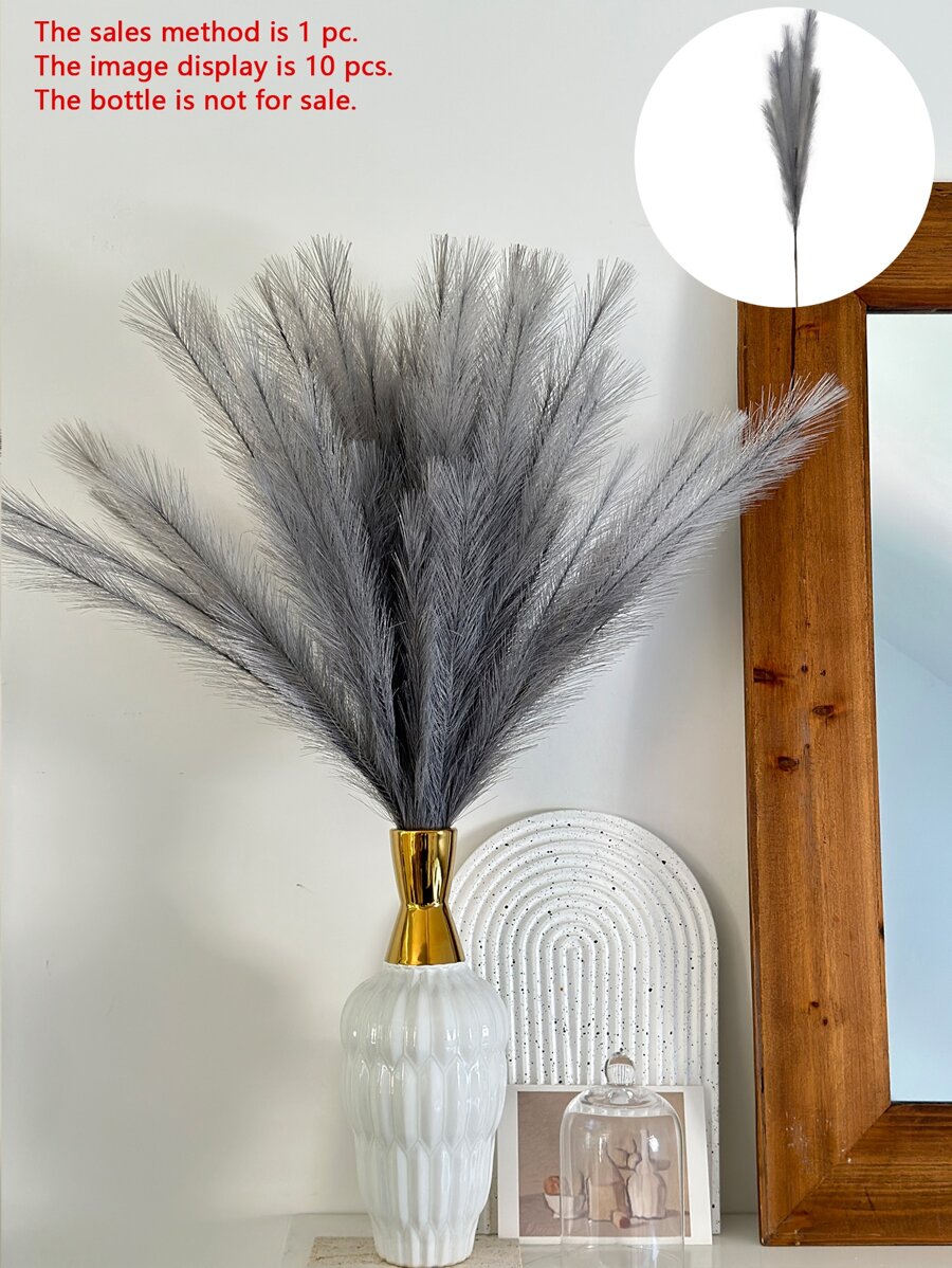 1pc Artificial 5-Prong Feather Plant, 9 Colors, Decoration Matching Flowers & Foliage For Weddings, Holidays, Parties, Outdoor Events, 65cm Height - Grey - View 1