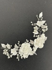 1pc Women's Elegant Floral Crystal Handmade Hair Chain, Suitable For Wedding, Party, Gathering Valentine's Day Accessories - White - View 5