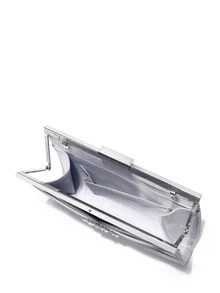 优雅奢华水钻方形手提包，派对婚礼单肩链条包 - 銀色 - 查看 2