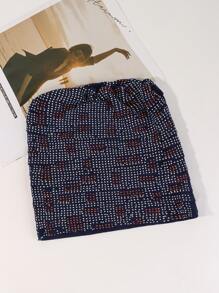 1pc Ladies' Multiple Fold Rhinestone-embellished Turban Hat, Suitable For Daily Wear - Navy Blue - View 2