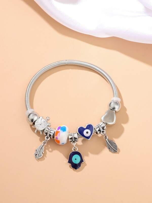 1pc Fashionable Eye & Heart & Feather Decor Bracelet For Women