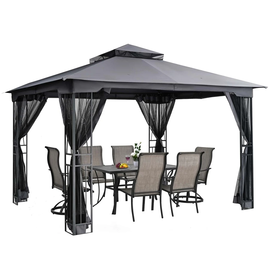 10' X 12' Outdoor Patio Gazebo, Outdoor Canopy Gazebo for Garden,Yard,Patio with Ventilation Double Roof with Mosquito Netting - Dark Grey - View 1