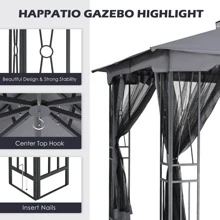 10' X 12' Outdoor Patio Gazebo, Outdoor Canopy Gazebo for Garden,Yard,Patio with Ventilation Double Roof with Mosquito Netting - Dark Grey - View 2