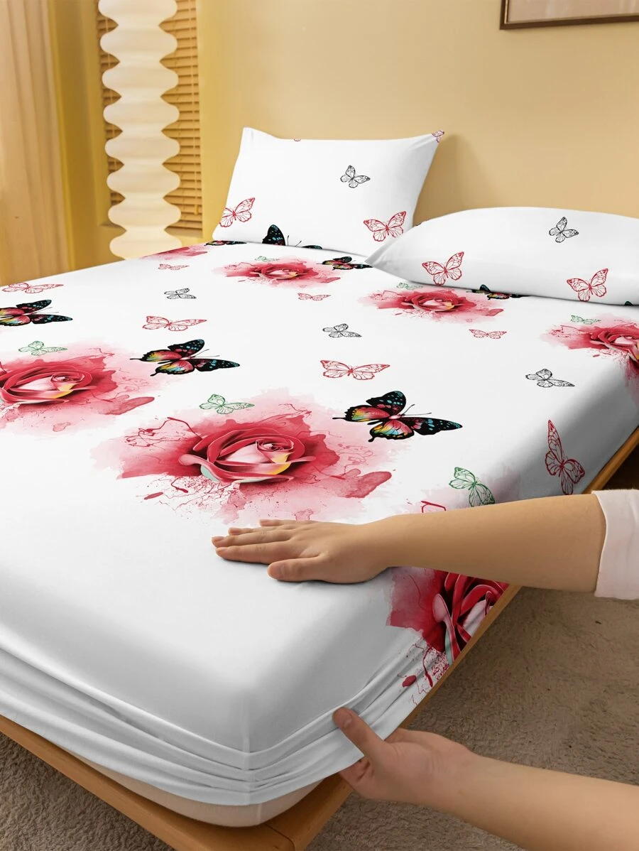 1pc Simple Flower Printed Skin-friendly Breathable Bedspread Protective Cover - Multicolor - View 1