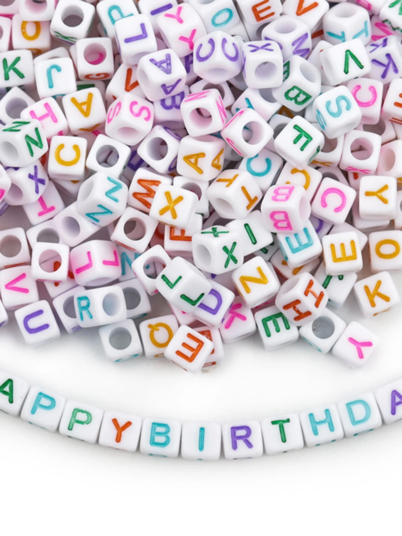 100pcs 6mm Multi-Color Acrylic Square Letter Beads, Spacer Beads For Jewelry Making DIY Bracelet Necklace, Craft Beading Accessories - Multicolor - View 1