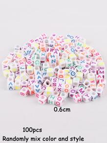100pcs 6mm Multi-Color Acrylic Square Letter Beads, Spacer Beads For Jewelry Making DIY Bracelet Necklace, Craft Beading Accessories - Multicolor - View 3