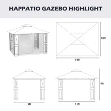 10' X 12' Outdoor Patio Gazebo, Outdoor Canopy Gazebo for Garden,Yard,Patio with Ventilation Double Roof with Mosquito Netting - Dark Grey - View 4
