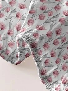 1 件简约花卉图案透气床笠防尘床罩 - 彩色 - 查看 6