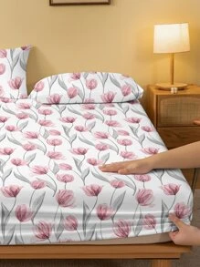 1 件简约花卉图案透气床笠防尘床罩 - 彩色 - 查看 2