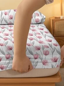 1 件简约花卉图案透气床笠防尘床罩 - 彩色 - 查看 5