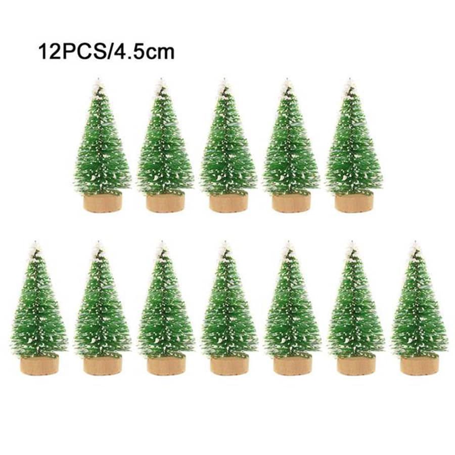 12pcs 4.5cm Mini Christmas Tree Burlap Fiber Artificial Tree Christmas Home Table Decoration For Window Displays - Army Green - View 1