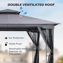 10' X 12' Outdoor Patio Gazebo, Outdoor Canopy Gazebo for Garden,Yard,Patio with Ventilation Double Roof with Mosquito Netting - Dark Grey - View 5
