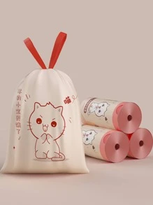 1卷可愛貓樣式抽繩厚垃圾袋 - 白色 - 查看 1