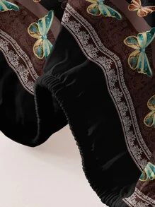 1 件简约花卉图案透气床垫罩和防尘床罩，亲肤 - 彩色 - 查看 6