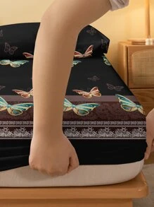 1 件简约花卉图案透气床垫罩和防尘床罩，亲肤 - 彩色 - 查看 5