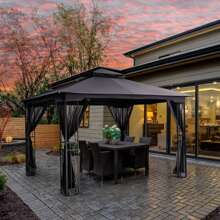 10' X 12' Outdoor Patio Gazebo, Outdoor Canopy Gazebo for Garden,Yard,Patio with Ventilation Double Roof with Mosquito Netting - Dark Grey - View 7