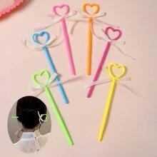 6pcs Candy-colored Kids' Heart Shaped Bow Hairpin Hair Accessory