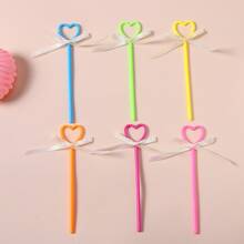 6pcs Candy-colored Kids' Heart Shaped Bow Hairpin Hair Accessory