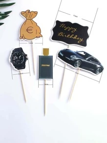 5 piezas de Decoraciones para Pasteles con Lemas de Tema de Coche, para Navidad - Multicolor - Ver 2