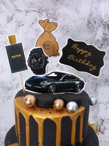 5 piezas de Decoraciones para Pasteles con Lemas de Tema de Coche, para Navidad - Multicolor - Ver 1