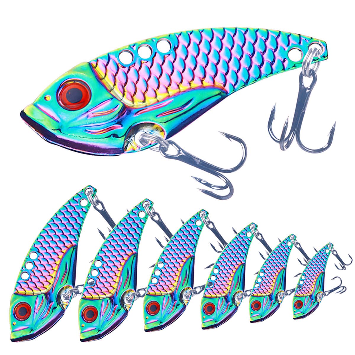 Hengjia 1pc Colorful Dragon Scale Vib Long Casting Lure Metal Fake Bait Zinc Alloy Glitter White Stripe Big Mouth Bass Lure 3g 5g 7g 10g 15g 20g
