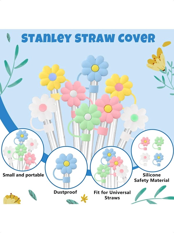 8Pcs Straw Covers Cap, Monkle Stanley Straw Topper Silicone Reusable
