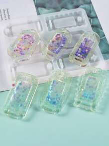 1pc Diy Keychain Pendant Silicone Mold Set For Jewelry Making, Including Resin Mold For Circular And Rectangular Pendants, With Crystal Epoxy Moulds For Decoration - White - View 5