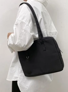 纯色简约旅行校园单肩电脑包教室笔记本电脑包教室包教师收纳包教室收纳包 - 黑色 - 查看 4