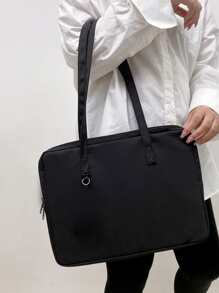 纯色简约旅行校园单肩电脑包教室笔记本电脑包教室包教师收纳包教室收纳包 - 黑色 - 查看 3