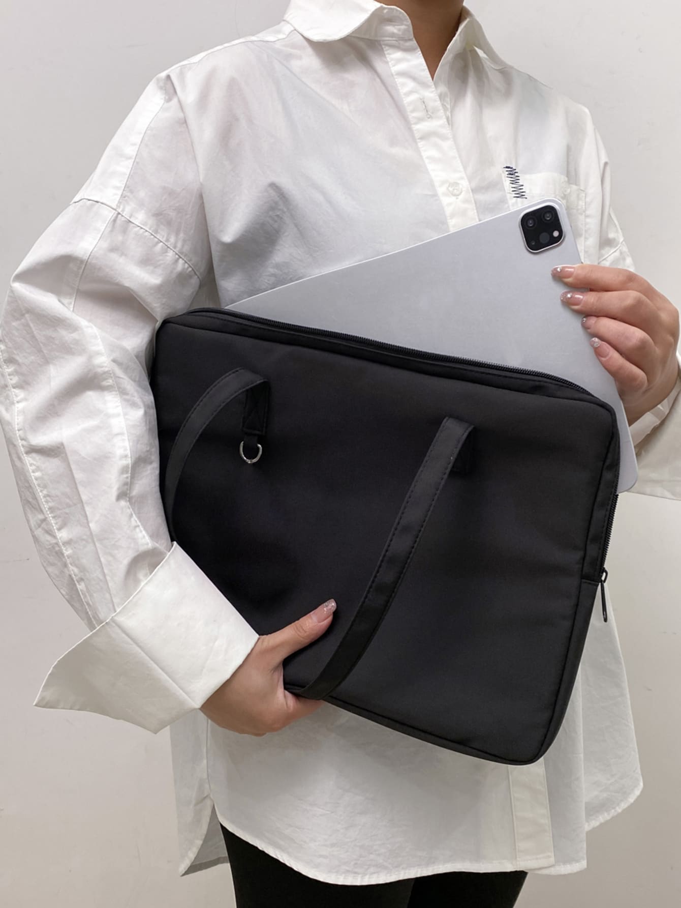 纯色简约旅行校园单肩电脑包教室笔记本电脑包教室包教师收纳包教室收纳包 - 黑色 - 查看 1